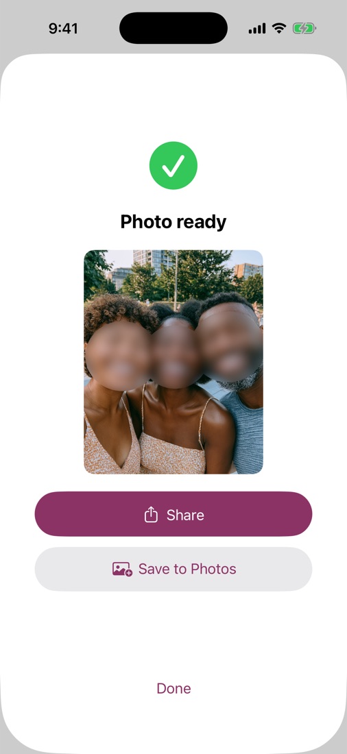 Protected photo ready to share
