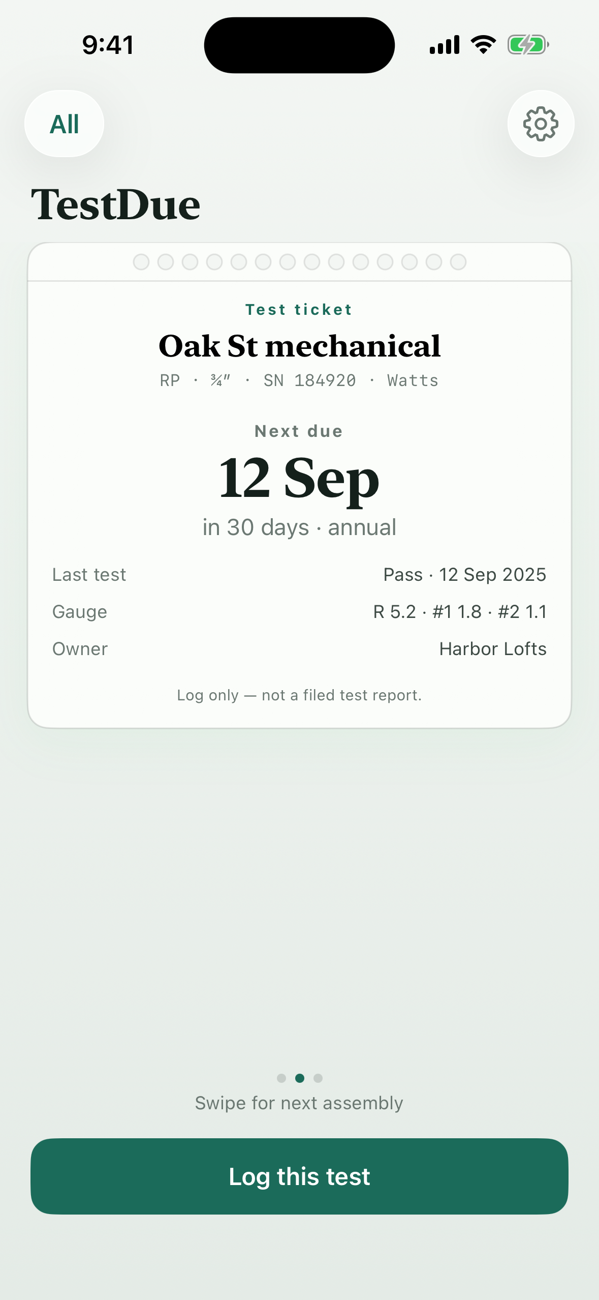 TestDue test ticket screenshot