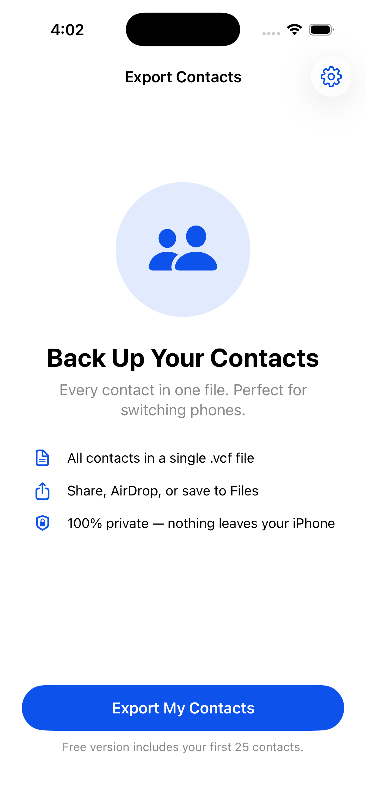 Export Contacts screenshot