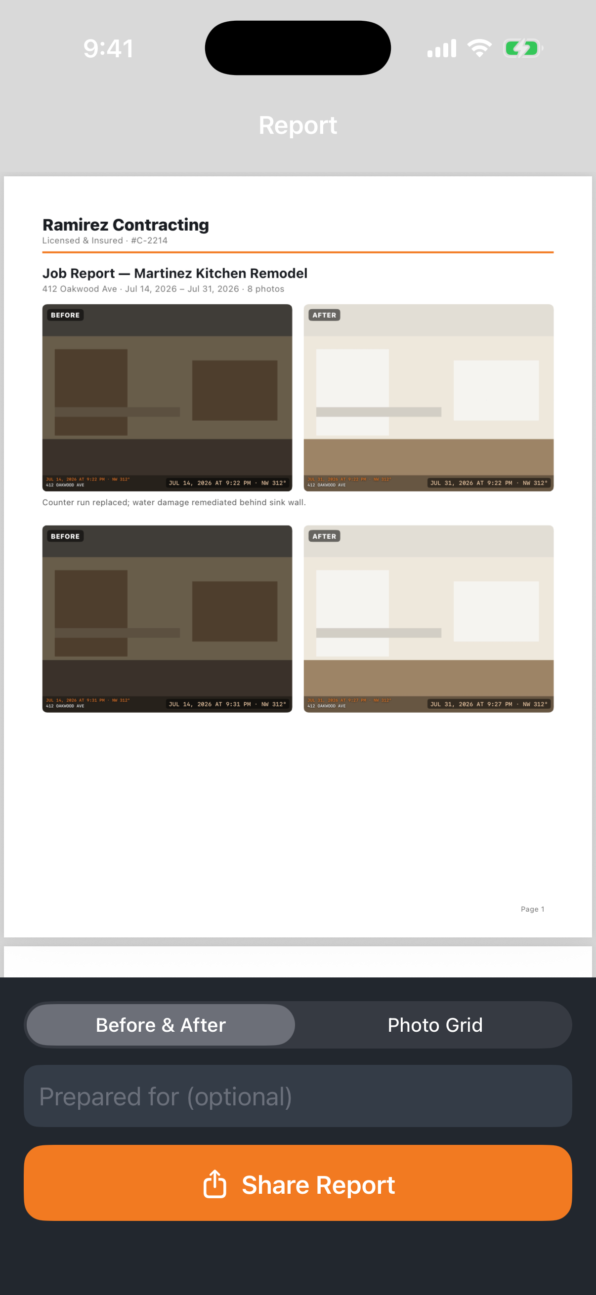 A finished Hardhat before-and-after PDF report