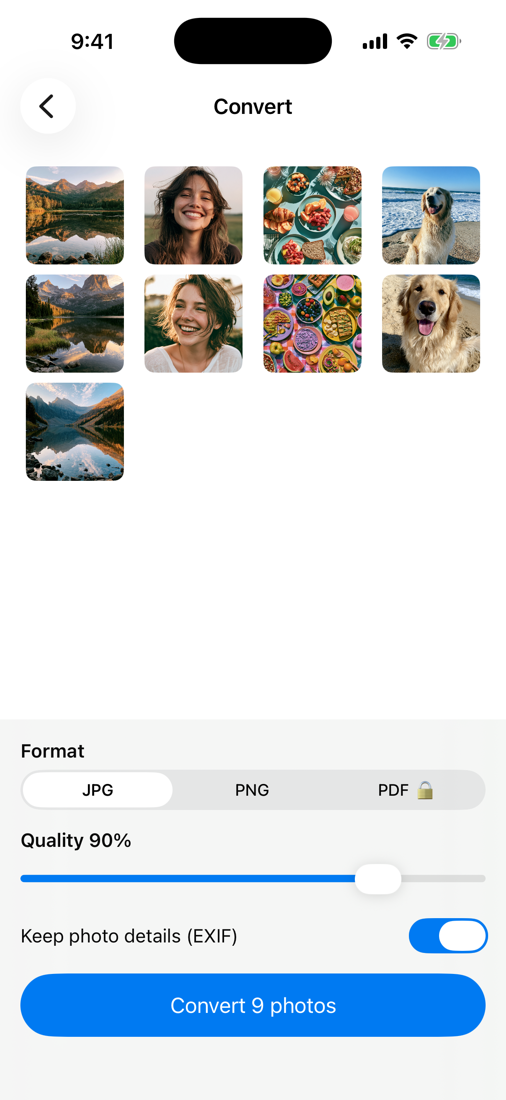 Convert screen with format options