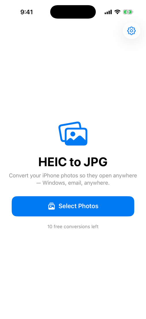 HEIC to JPG home screen