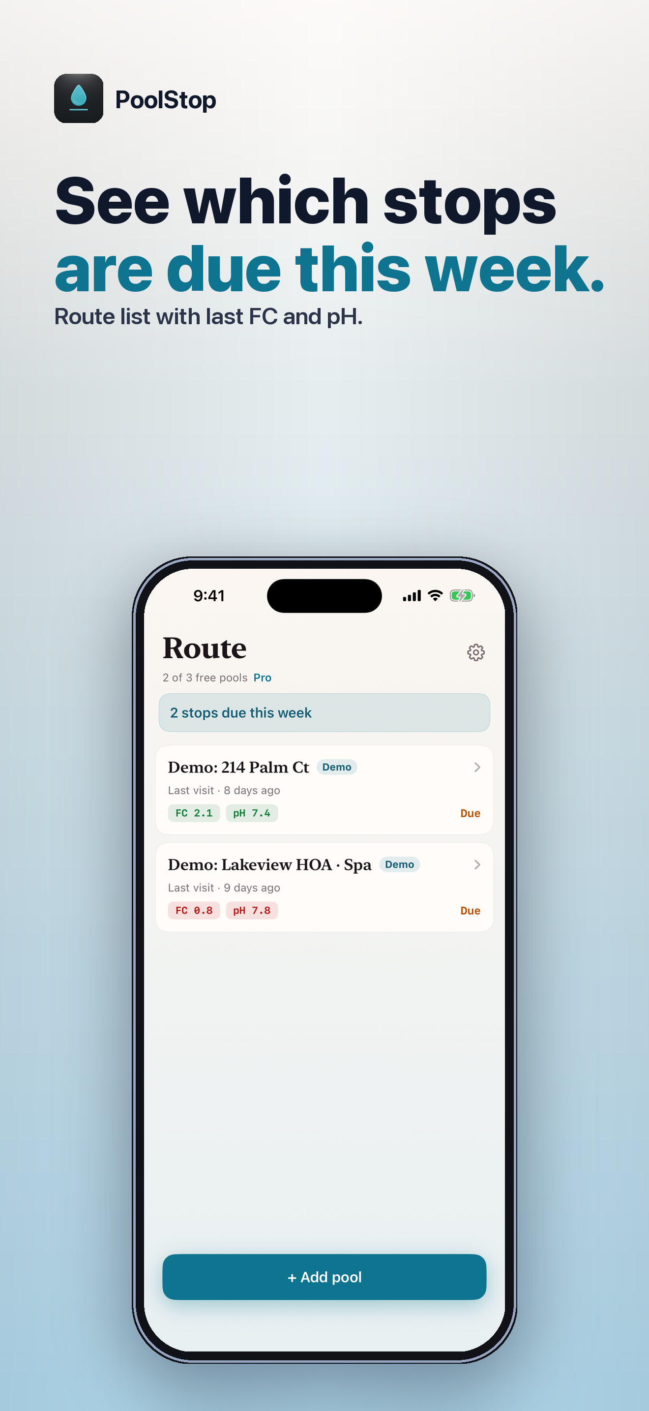 PoolStop route list screenshot
