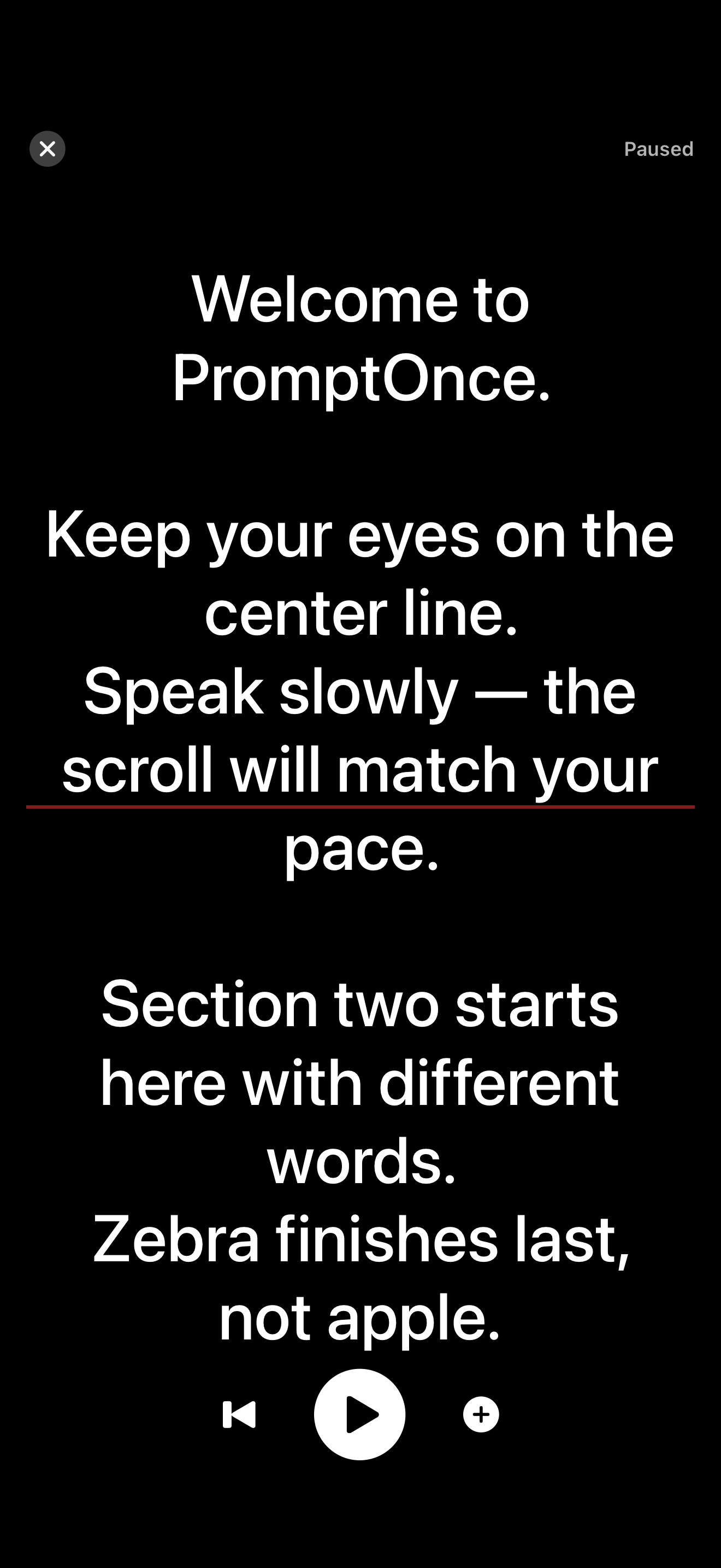 PromptOnce full-screen scrolling script