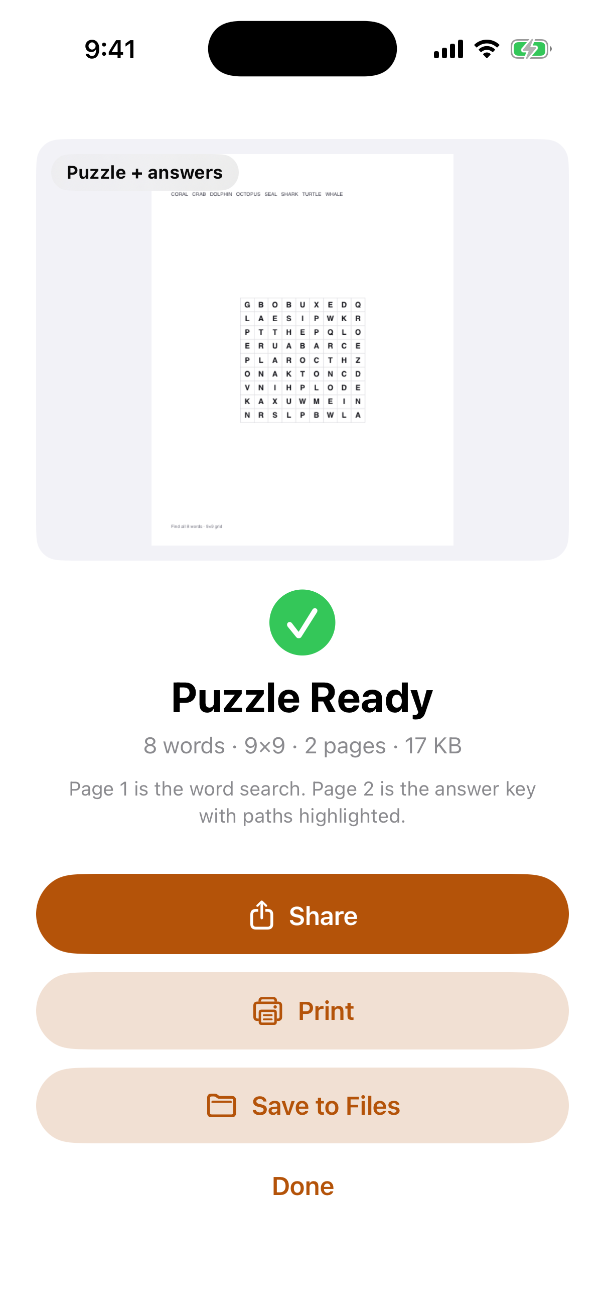 WordSearch Puzzle Maker puzzle and answer key ready to print